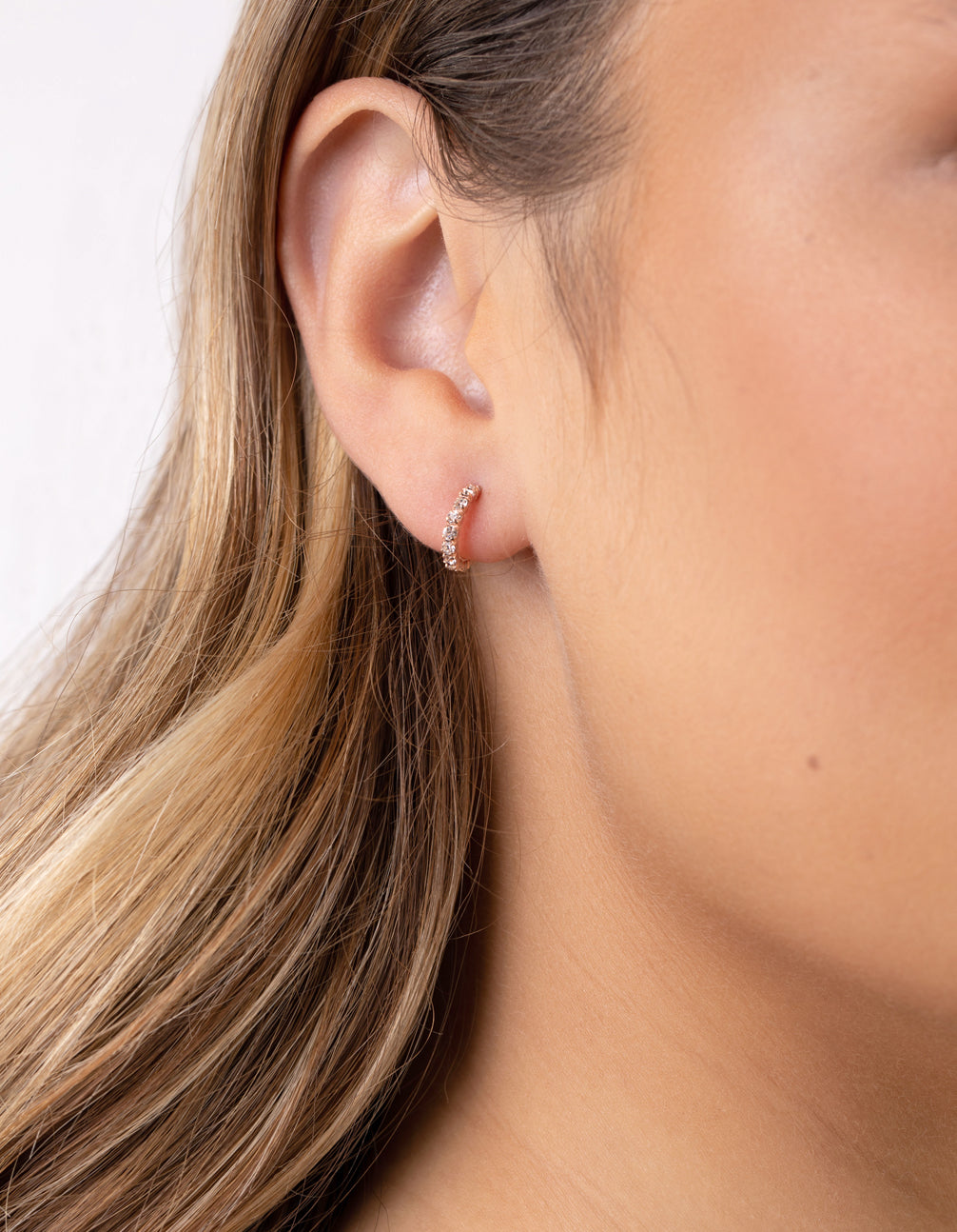 Rose Gold Plated Sterling Silver Mini Cubic Zirconia Huggie Earrings