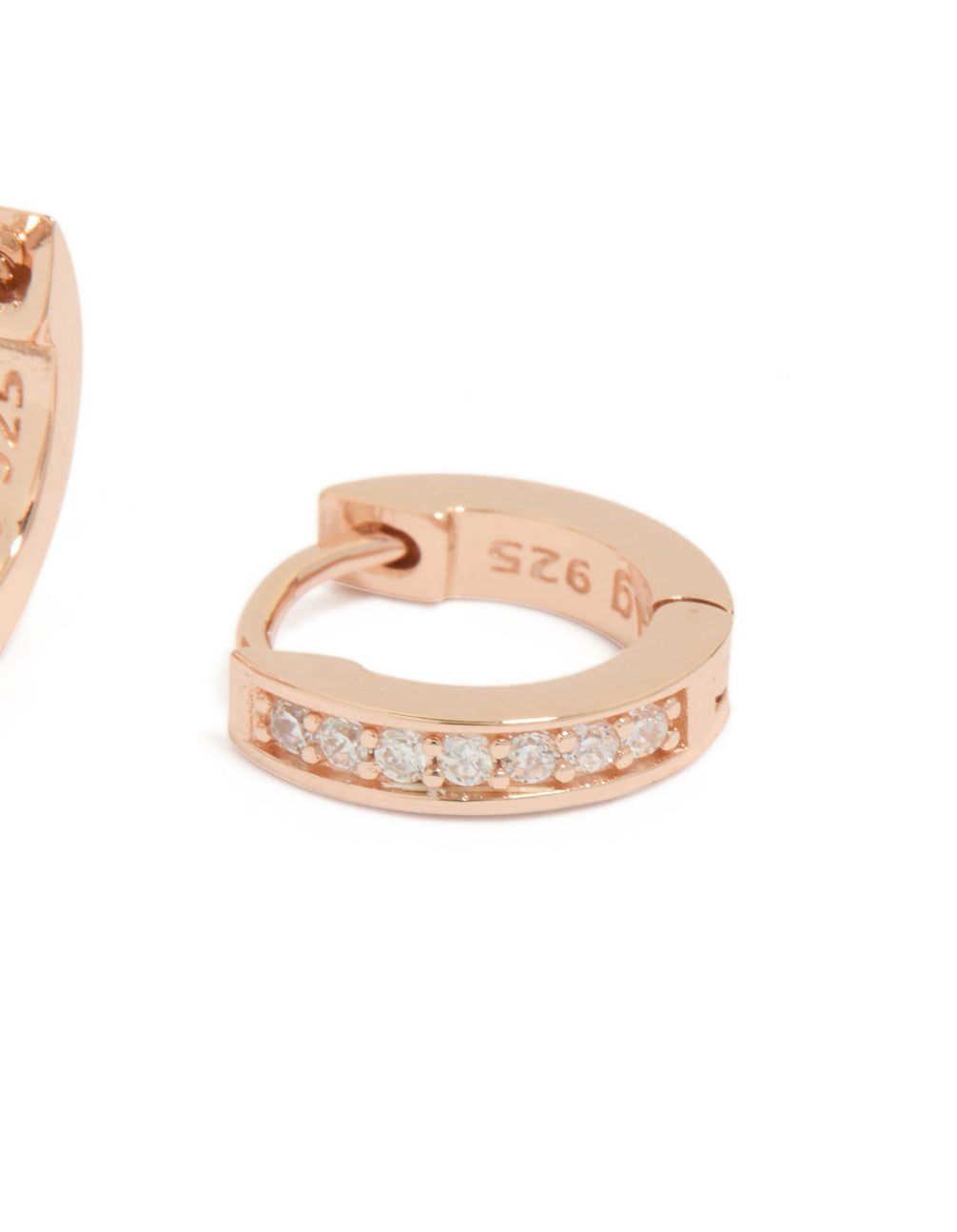 Rose Gold Plated Sterling Silver Cubic Zirconia Huggie Earrings