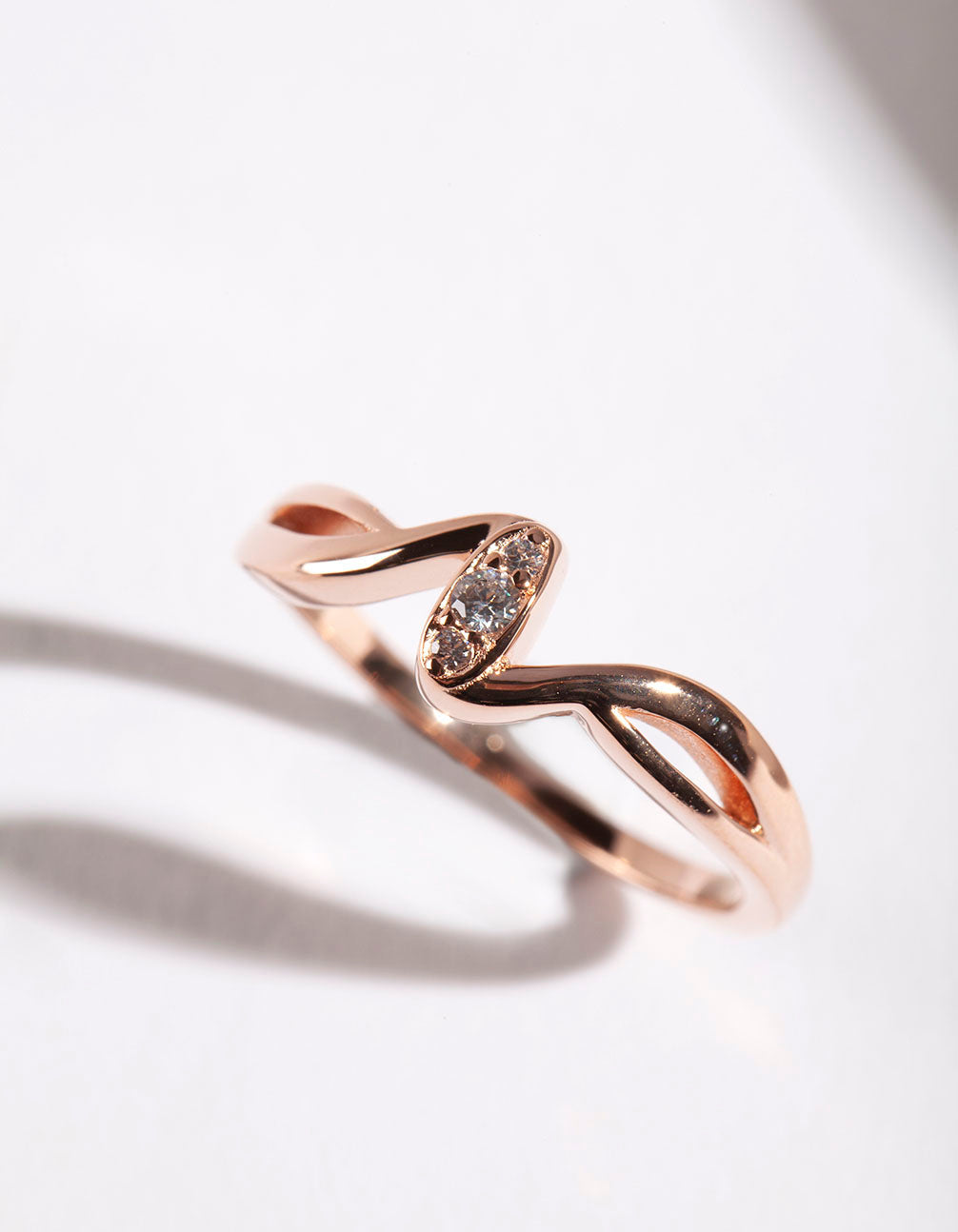 Rose Gold Plated Sterling Silver Cubic Zirconia Wave Ring