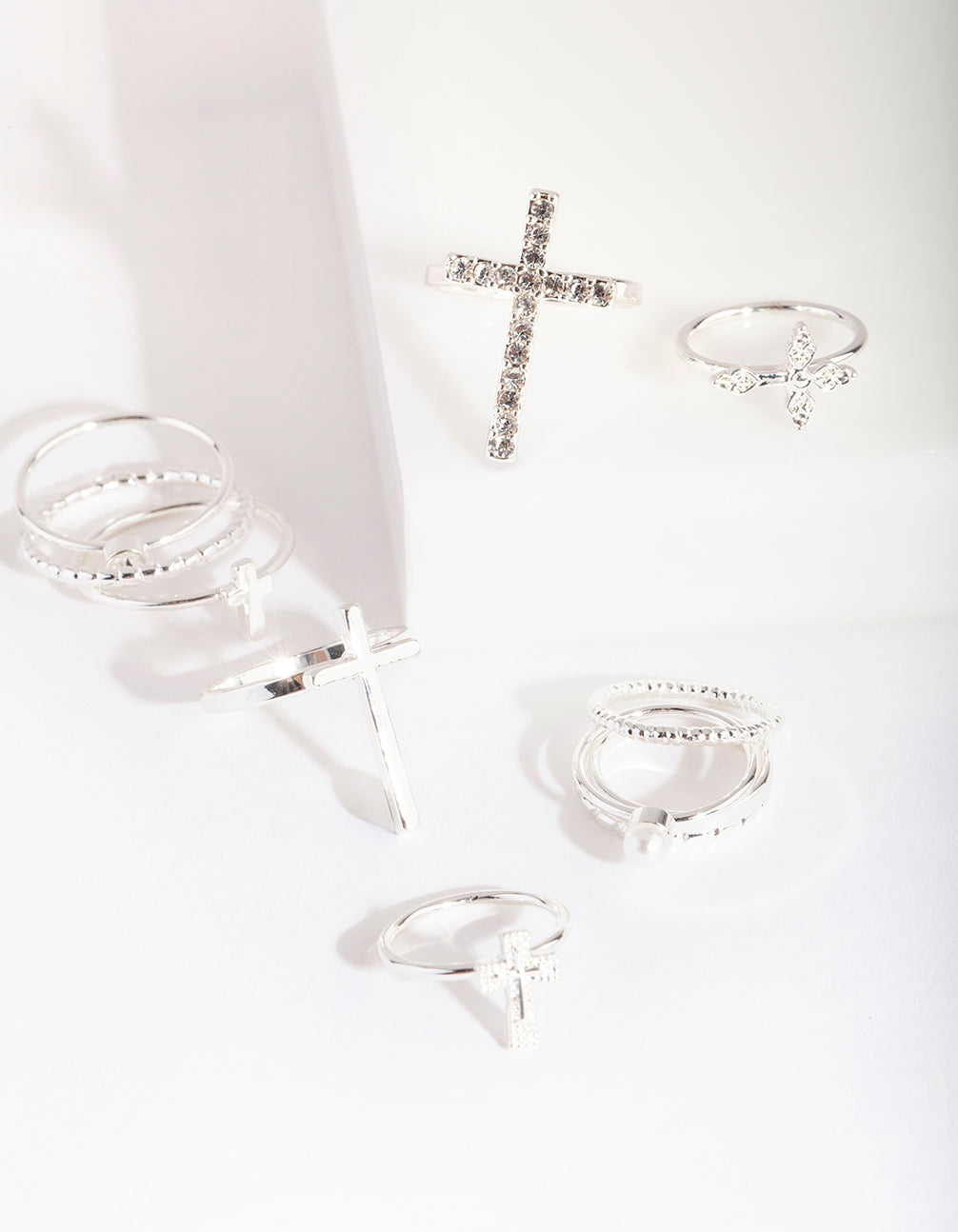 Silver Diamante Cross Ring