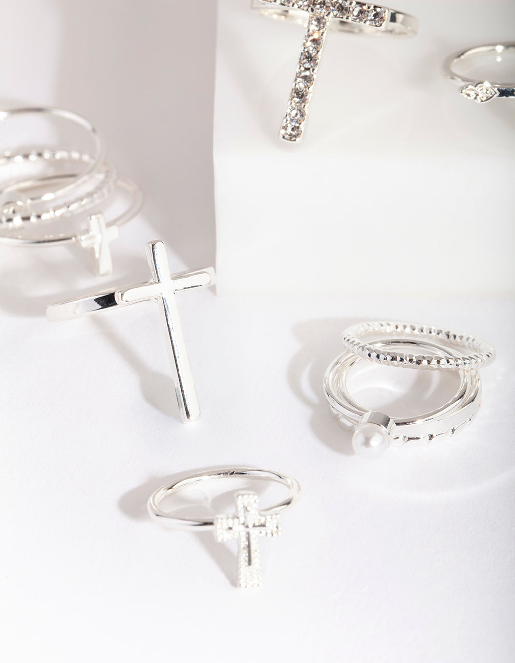 Silver Diamante Cross Ring