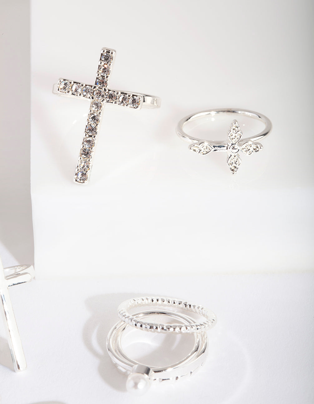 Silver Diamante Cross Ring
