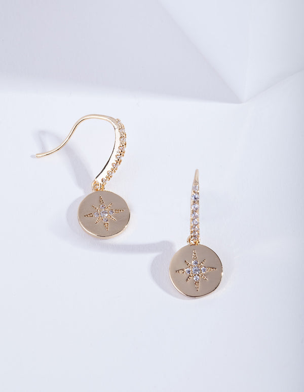 Gold Plated Diamante Starburst Drop Earrings