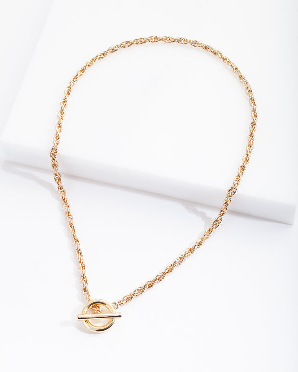 Gold Plated Rope Necklace with Front Clasp