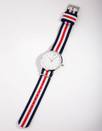 Rhodium Medium Stripe Fabric Watch - link has visual effect only