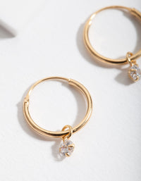 Gold Plated Sterling Silver Cubic Zirconia Dangle Hoop Earrings - link has visual effect only