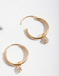 Gold Plated Sterling Silver Cubic Zirconia Dangle Hoop Earrings - link has visual effect only