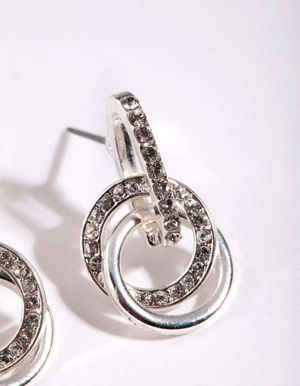 Silver Diamond Simulant Crystal Link Earrings