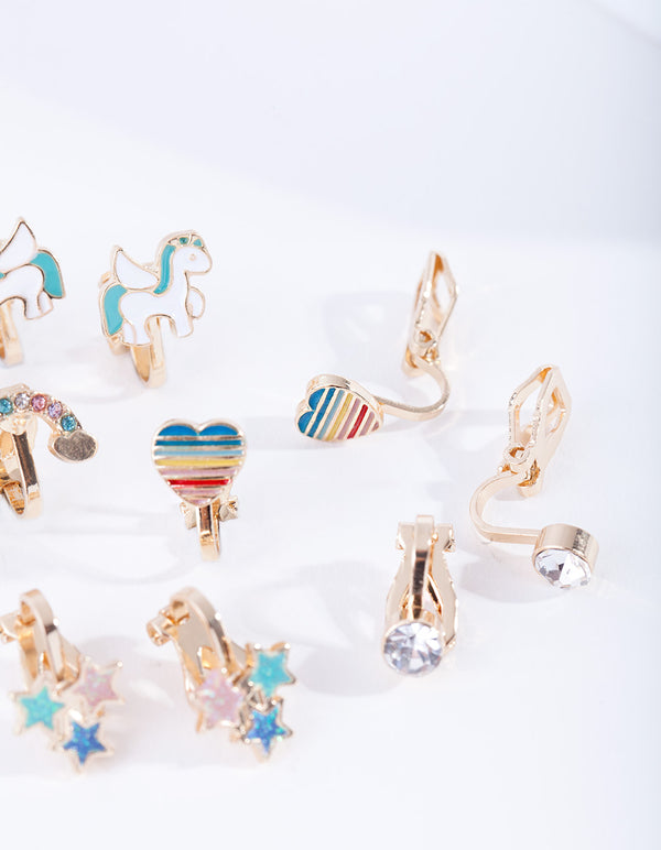 Kids Gold Rainbow Clip Earring 5-Pack