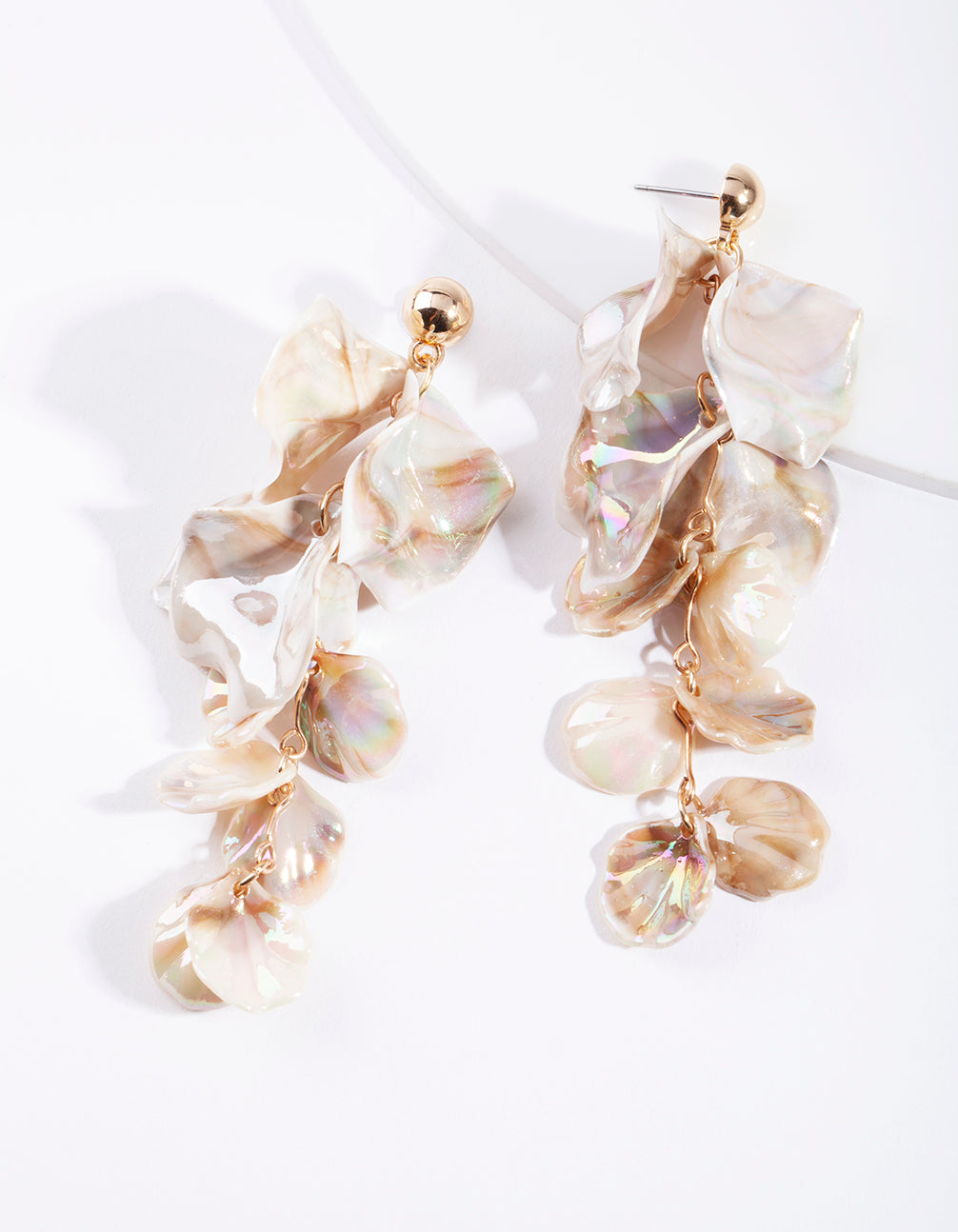 Gold Reflective Petal Drop Earrings