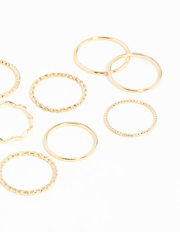 Gold Textured Mixed Size Ring Pack