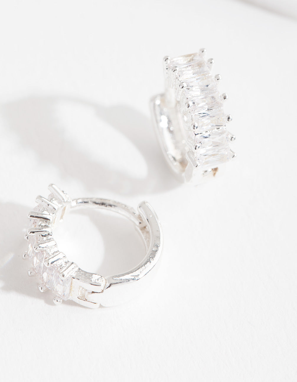 Silver Mini Cubic Zirconia Baguette Huggie