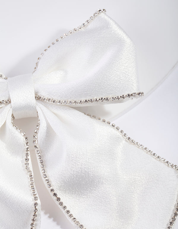 White Diamante Satin Bow Clip