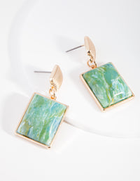 Gold Square Multi Coloured Drop Earrings - link has visual effect only