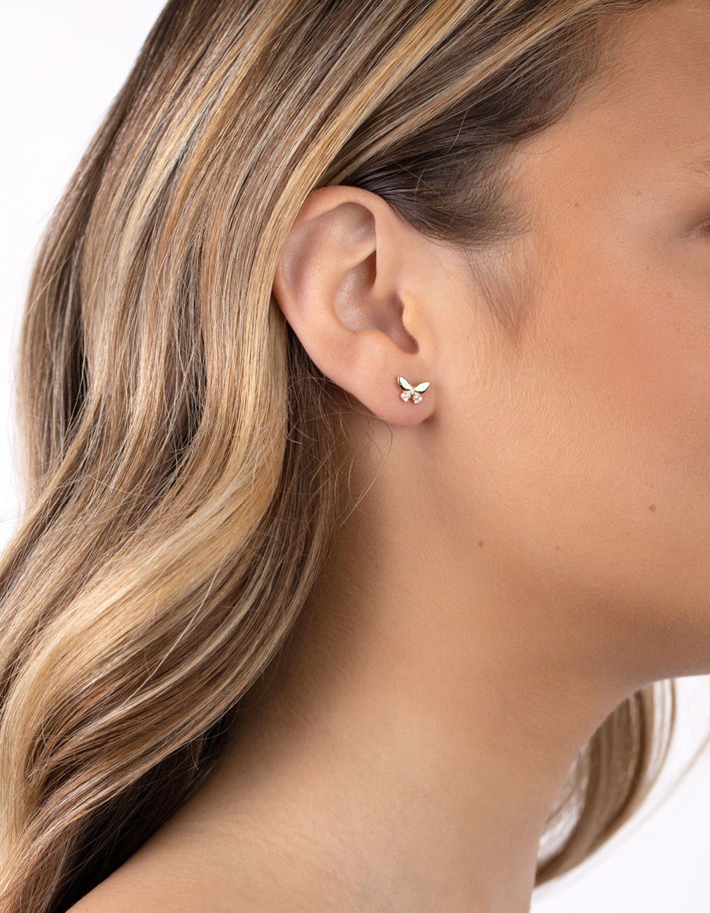 Gold Plated Sterling Silver Cubic Zirconia Butterfly Earrings