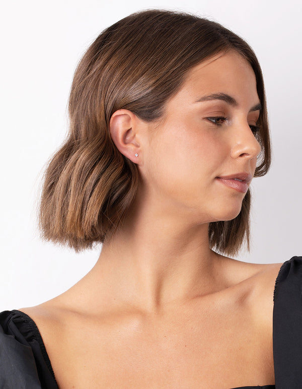 Rose Gold Plated Sterling Silver Cubic Zirconia Stud Earring Pack