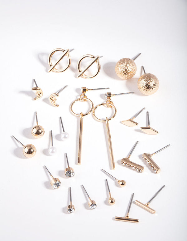 Gold Mixed Bar Earring 12-Pack