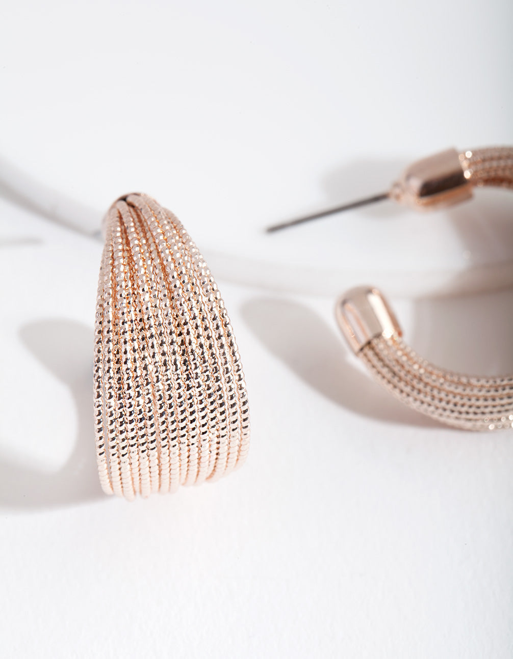 Rose Gold Textured C Hoop Earrings