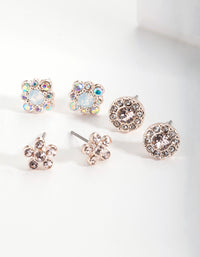 Rose Gold Diamond Simulant Silk Stud Earrings Set - link has visual effect only