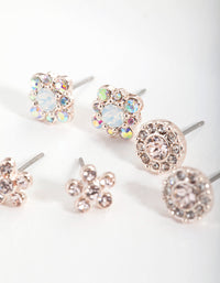 Rose Gold Diamond Simulant Silk Stud Earrings Set - link has visual effect only