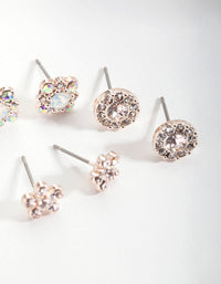 Rose Gold Diamond Simulant Silk Stud Earrings Set - link has visual effect only