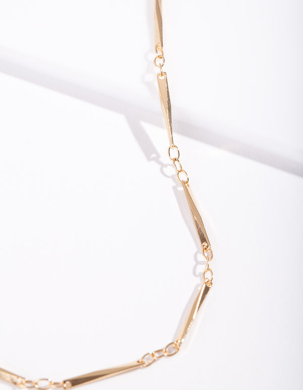 Gold Plated Long Rectangle Necklace