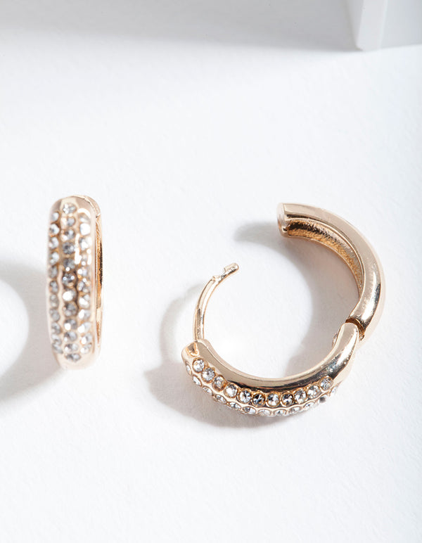 Gold Mini Diamante Huggie Earrings