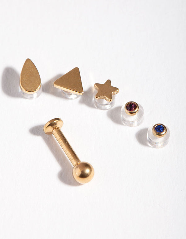 Gold Plated Surgical Steel Mixed Barbell Earrings