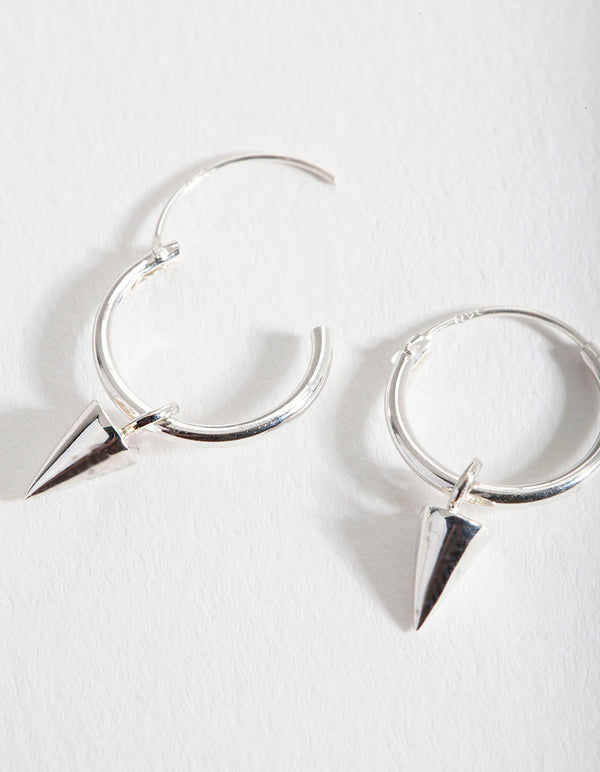 Sterling Silver Spike Dangle Hoop Earrings