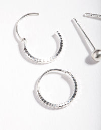Sterling Silver Mini Textured Hoop Stud Earring Pack - link has visual effect only