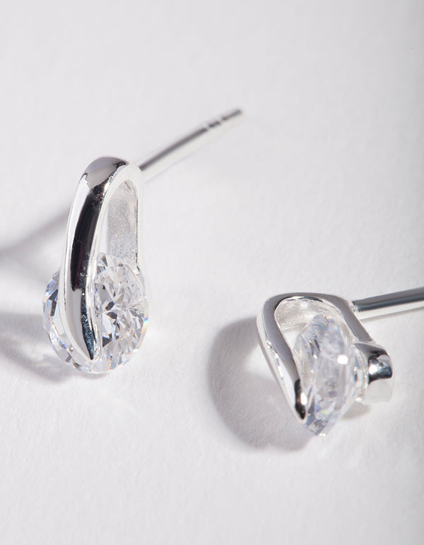 Sterling Silver Round Cubic Zirconia Wrap Stud Earrings