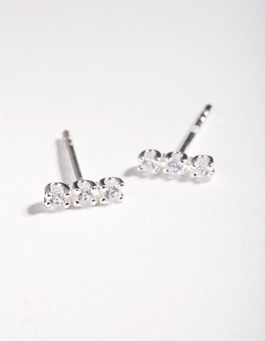 Sterling Silver Cubic Zirconia Stick Stud Earrings