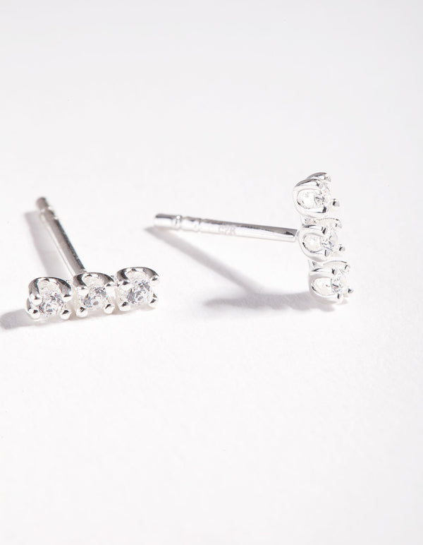 Sterling Silver Cubic Zirconia Stick Stud Earrings