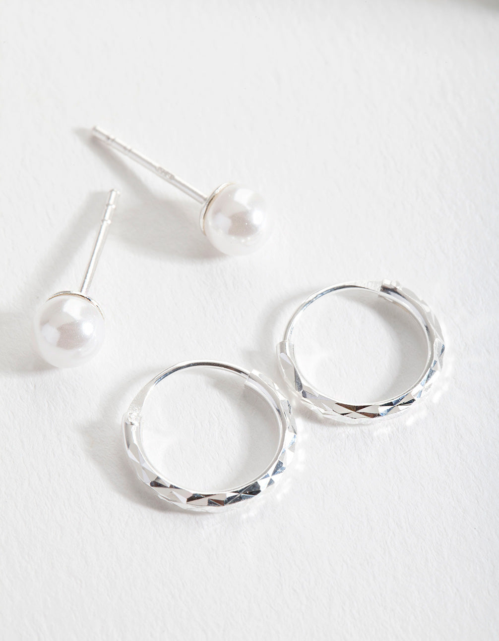 Sterling Silver Pearl Stud Hoop Earring Pack