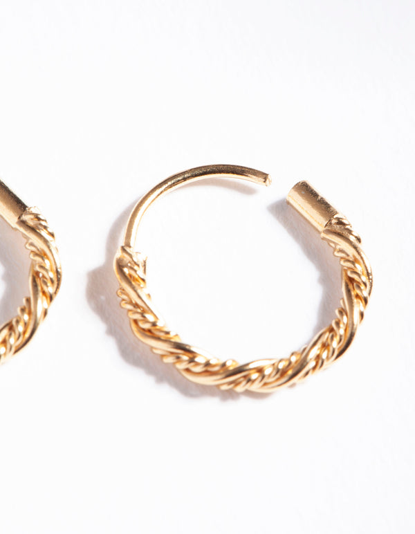 Gold Plated Sterling Silver Mini Twist Hoop Earrings