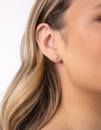 Gold Plated Sterling Silver Cubic Zirconia Flower Stud Earrings - link has visual effect only