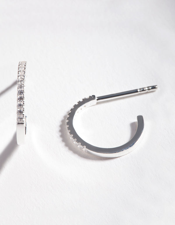 Sterling Silver Cubic Zirconia Fine Open Hoop Earrings