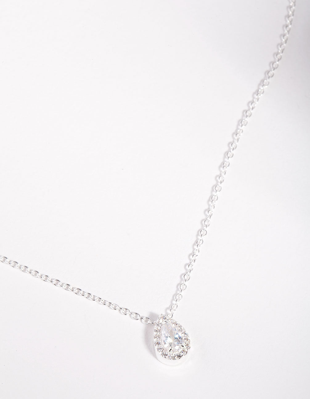 Sterling Silver Cubic Zirconia Pear Halo Necklace