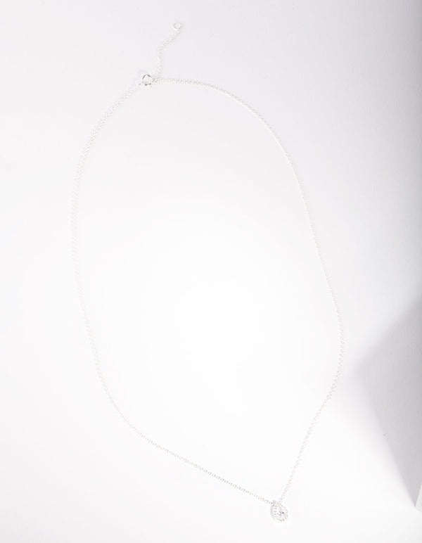 Sterling Silver Cubic Zirconia Pear Halo Necklace