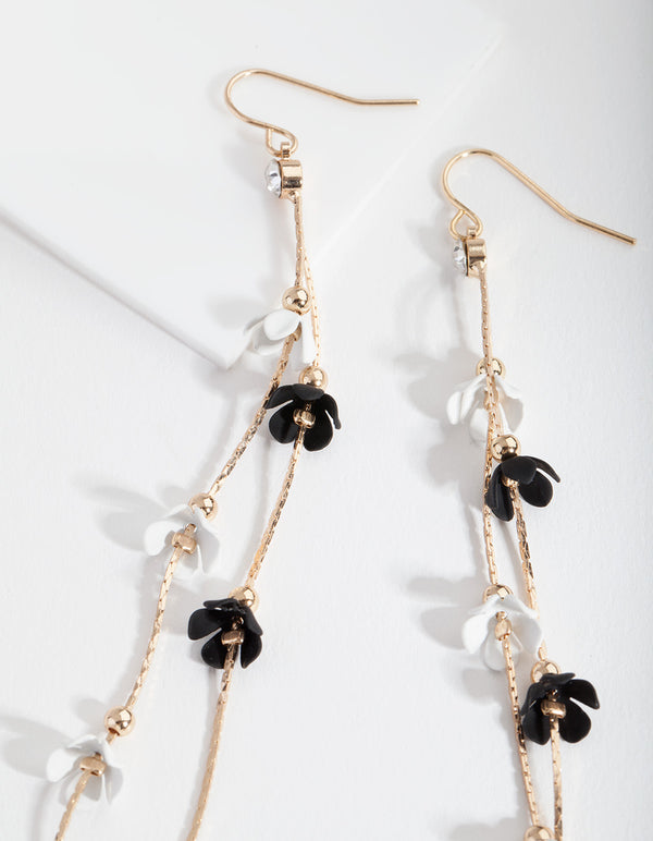 Black & White Flower Drop Earrings