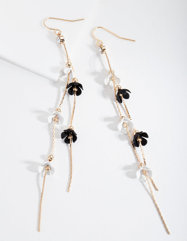 Black & White Flower Drop Earrings