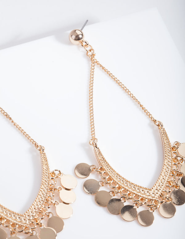 Gold Small Disc Drop Earrings