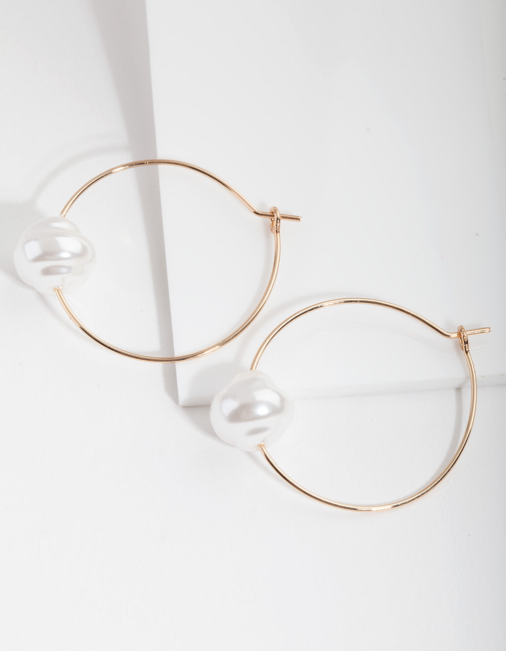 Gold Single Pearl Hoop Earrings