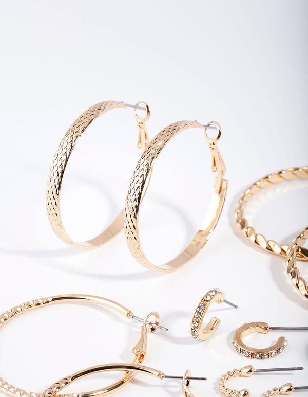 Gold Etched Twist Hoop Earring 6-Pack