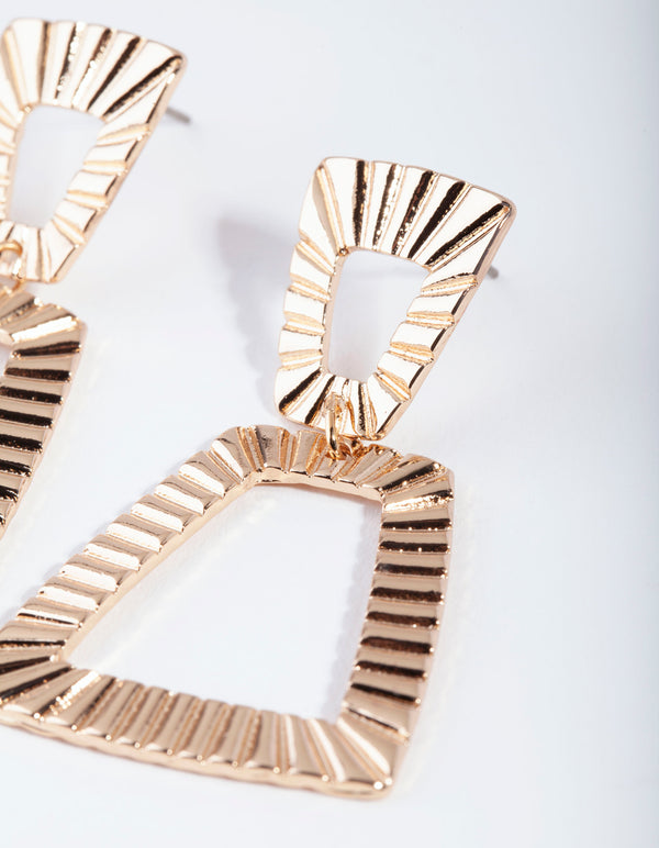Gold Ribbed Trapeze Earrings