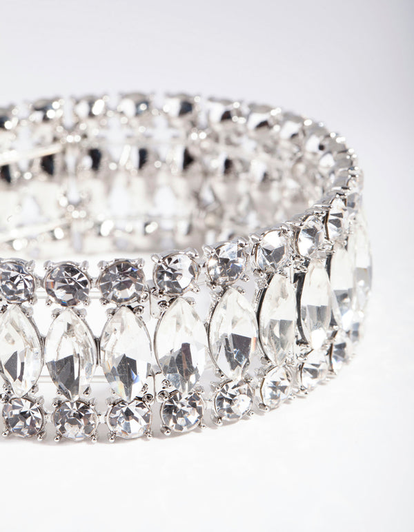 Silver Marquise Stone Stretch Bracelet