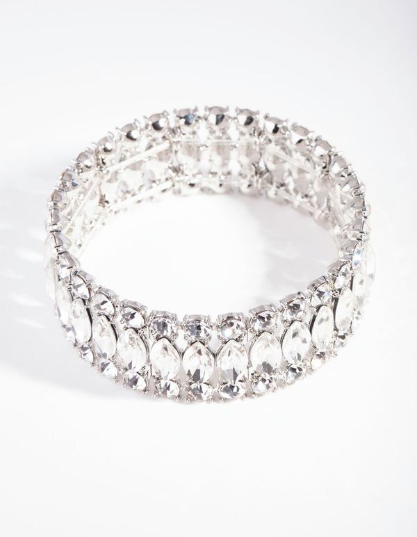 Silver Marquise Stone Stretch Bracelet