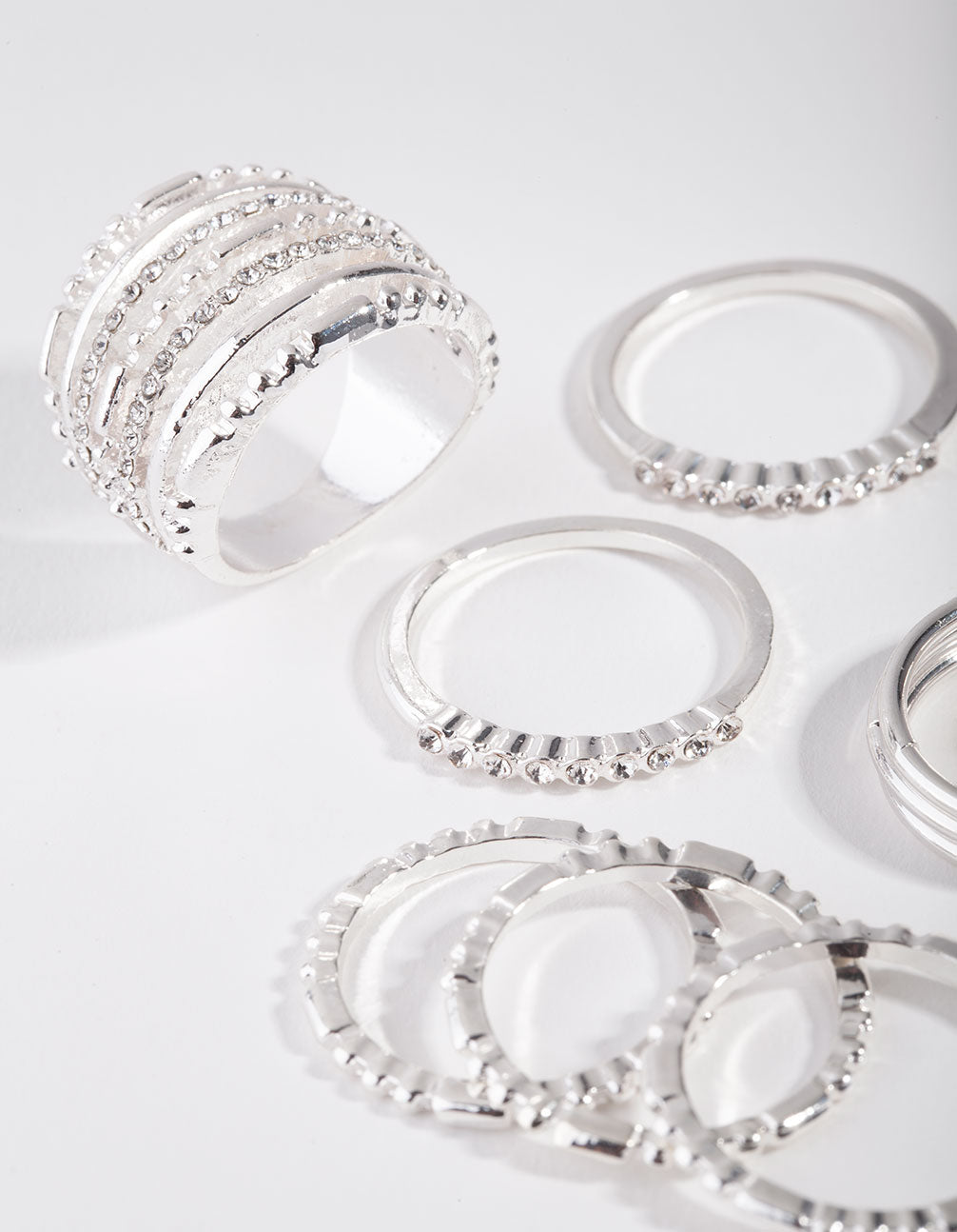Silver Plain & Ball Rings 10-Pack