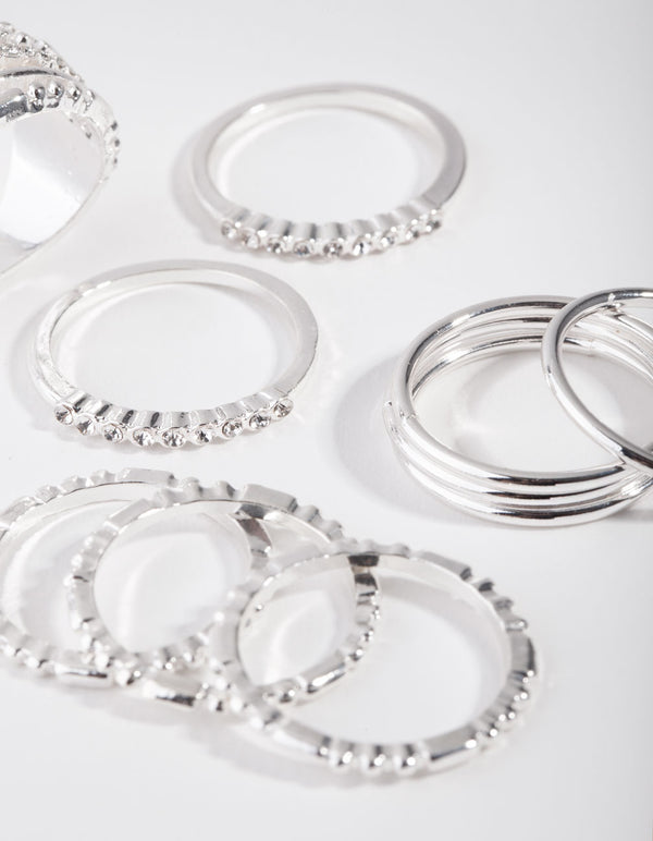 Silver Plain & Ball Rings 10-Pack