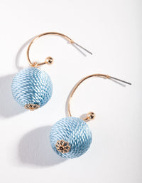 Gold Blue Thread Wrapped Hoop Earrings - link has visual effect only